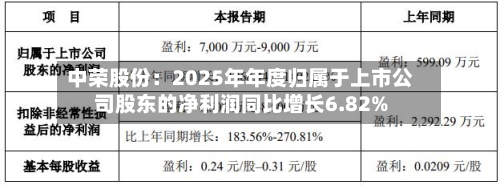 中荣股份：2025年年度归属于上市公司股东的净利润同比增长6.82%