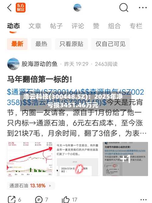 浩云科技(300448.SZ)：2025年净亏损3451.46万元