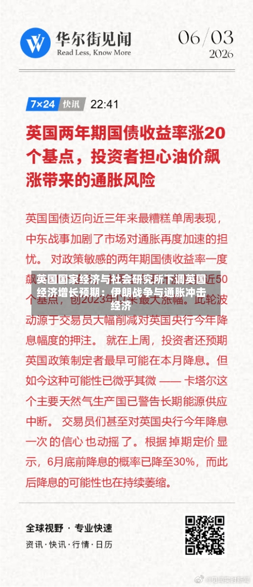 英国国家经济与社会研究所下调英国经济增长预期：伊朗战争与通胀冲击经济