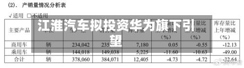 江淮汽车拟投资华为旗下引望