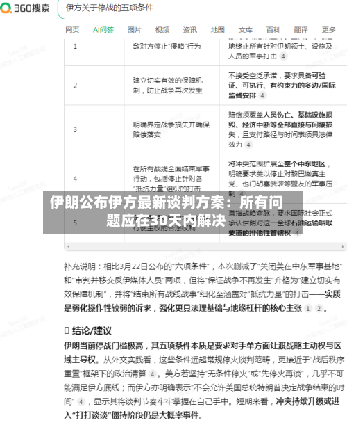 伊朗公布伊方最新谈判方案：所有问题应在30天内解决